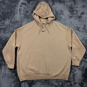 Nike Hoodie Mens Large Tan Fleece Pullover Embroidered Swoosh DD5118-200